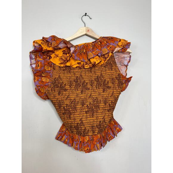 NWT Love The Label Floral Printed Beryl Orange Mango Blouse Top Size: XS - Picture 7 of 8